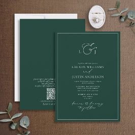 QR Code Elegant Emerald Green Calligraphy Monogram Einladung
