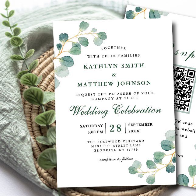 QR Code Elegant Eukalyptus Greenerity Wedding Einladung (Von Creator hochgeladen)