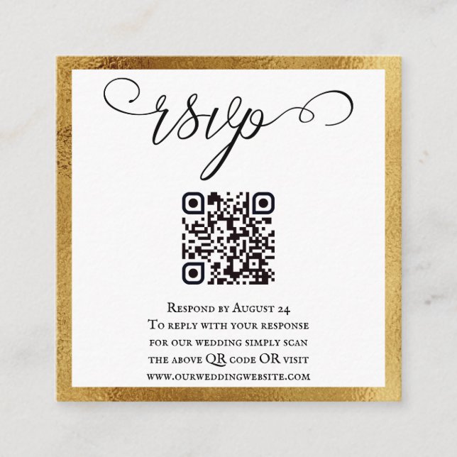 QR Code Elegant Gold Schwarz-weiß Wedding RSVP Begleitkarte (Vorderseite)