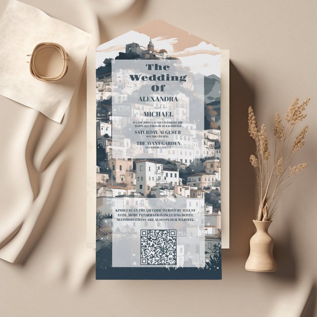 QR Code Elegant Italy Capri Destination Wedding All In One Einladung (Von Creator hochgeladen)
