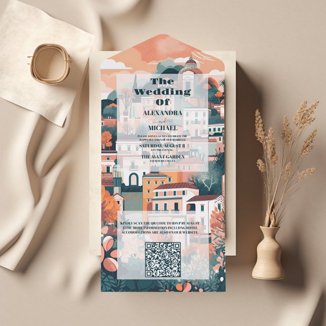 QR Code Elegant Italy Capri Destination Wedding All In One Einladung (Von Creator hochgeladen)