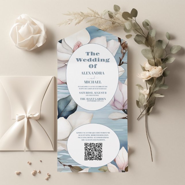QR Code Elegant Magnolia Wedding All In One Einladung (Von Creator hochgeladen)