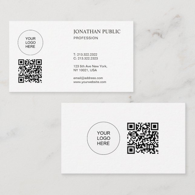 QR Code Elegant Modern Simple Upload Company Logo Visitenkarte (Vorne/Hinten)