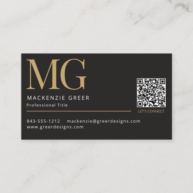 QR Code Elegant Modernes, Berufliches Mit Monogram Visitenkarte (Vorderseite)