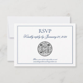QR Code Elegant Navy Blue White Wedding RSVP