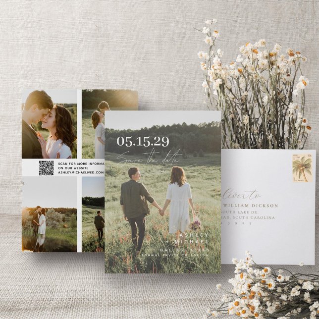 QR Code Elegant Overlay Moderne Typografie 5 Foto Save The Date (QR Code Save the Date!)