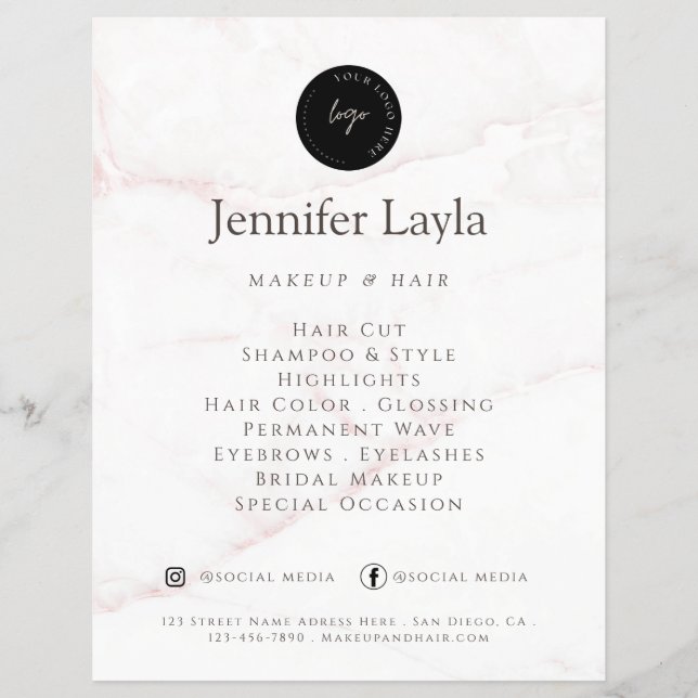 QR-Code Elegant Roségold Blush Marmorstein Flyer (Vorne)