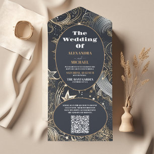 QR Code Elegant Silver Gold Celestial Wedding All In One Einladung
