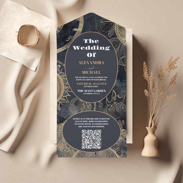 QR Code Elegant Silver Gold Celestial Wedding All In One Einladung (Von Creator hochgeladen)