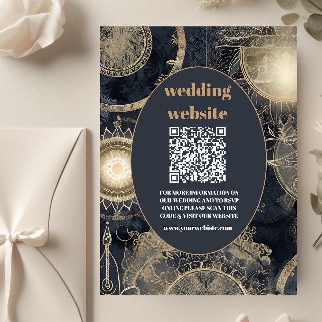 qr code Elegant Silver Gold Celestial Wedding Begleitkarte (Von Creator hochgeladen)