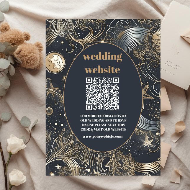 qr code Elegant Silver Gold Celestial Wedding Begleitkarte (Von Creator hochgeladen)