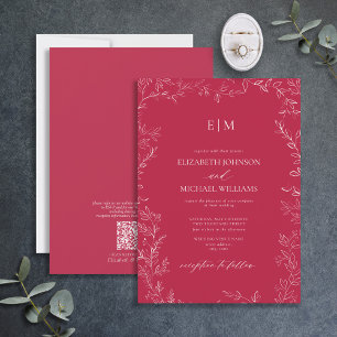 QR Code Elegant Vivid Magenta Monogram Wedding Einladung