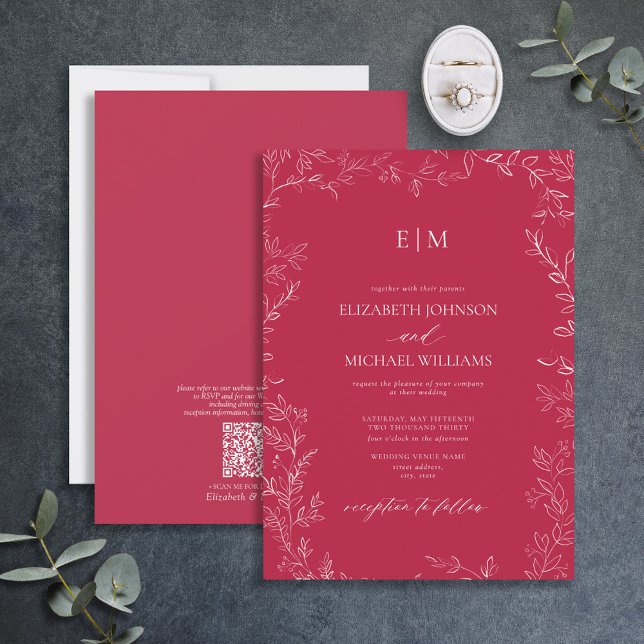 QR Code Elegant Vivid Magenta Monogram Wedding Einladung (Von Creator hochgeladen)
