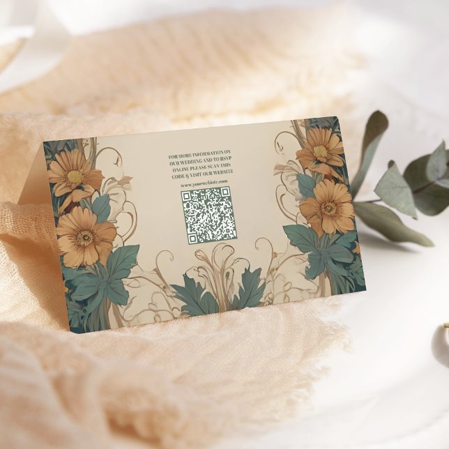 QR Code Elegante Art Nouveau Floral Wedding Begleitkarte (Von Creator hochgeladen)