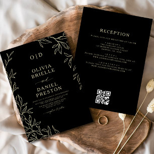 QR Code Elegante Black Gold Monogram Wedding Einladung