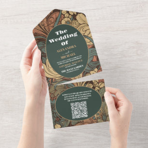 QR-Code Elegante Florale Art Nouveau Hochzeit All In One Einladung