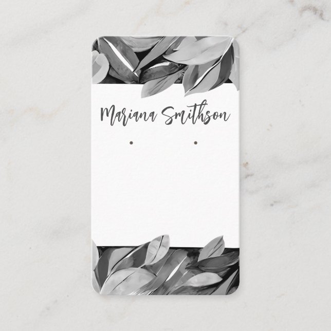 QR Code Elegante Foliage Gray Ohrringe Display Car Visitenkarte (Vorderseite)