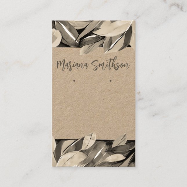 QR Code Elegante Foliage Ohrringe Display Card hin Visitenkarte (Vorderseite)