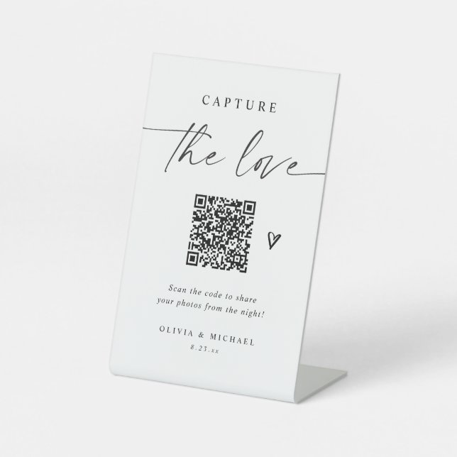 QR-Code Elegante Foto-Sharing-Hochzeit Sockelschild (Vorderseite)