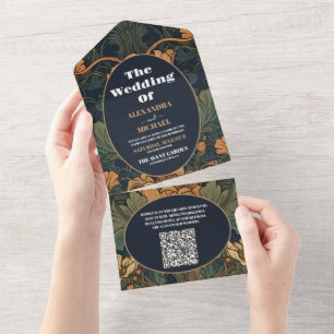 QR Code Elegante Hochzeit im Jugendstil All In One Einladung