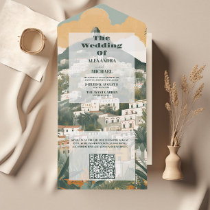 QR-Code Elegante Italien Capri Hochzeit in Urlaubs All In One Einladung