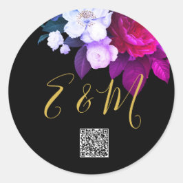 QR-Code Elegante Lila Rose Monogram Wedding Cl Runder Aufkleber
