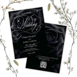 QR-Code Elegante Midnight Rose Kalligrafie Hochzei Einladung