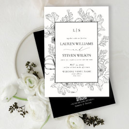 QR Code Elegante Monogram Black Floral Wedding Einladung