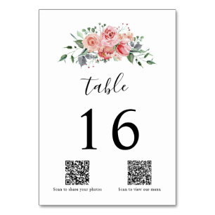QR-Code Elegante Rosa Wasserfarbenhochzeit Tischnummer