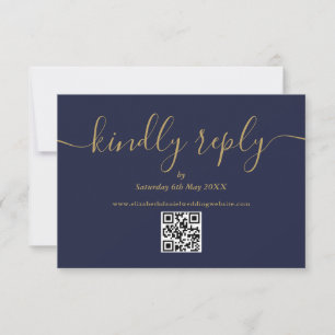 QR-Code Elegante Schrift Artig Antworten Navyblau  RSVP Karte