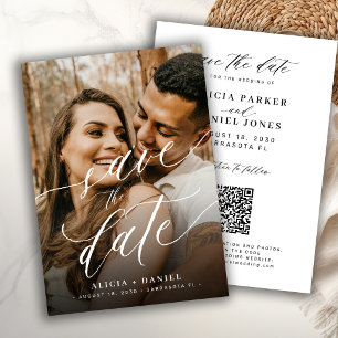 QR-Code elegante Schrift Foto Hochzeit Termin spei Save The Date