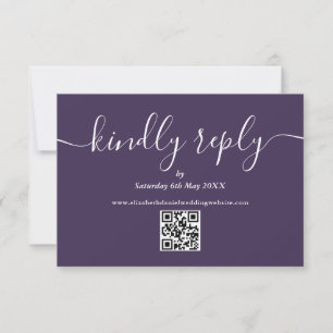 QR-Code Elegante Schriftart Bitte Antworten Lila RSVP Karte
