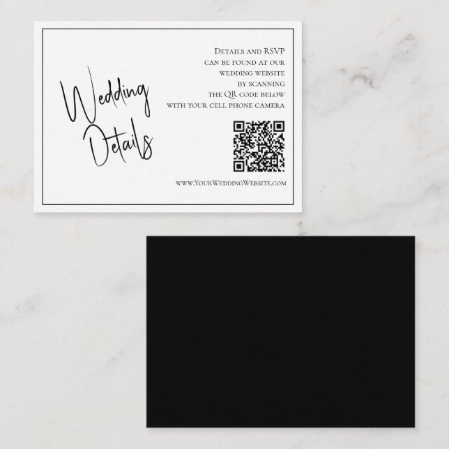QR-Code Elegante Schwarz-Weiß-Hochzeiten Details Begleitkarte (Vorne/Hinten)