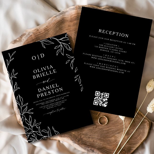 QR-Code Elegante Schwarz-weiße Monogramm-Hochzeit Einladung (Von Creator hochgeladen)