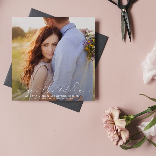 QR Code Elegante Script Typografie 3 Foto Hochzeit Save The Date (Save the Date Cards 💌📆)