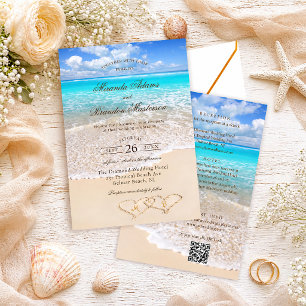 QR-Code Elegante tropische Strandhochzeit Alles in Einladung
