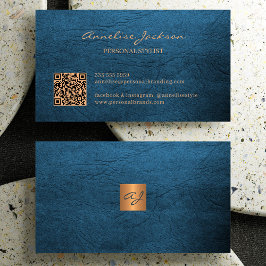 QR-Code eleganter Luxus-Ledergold-Monogramm Visitenkarte