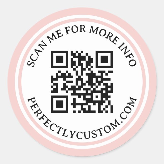 QR-Code: eleganter Text hellblau-rosa Rand Runder Aufkleber (Vorderseite)