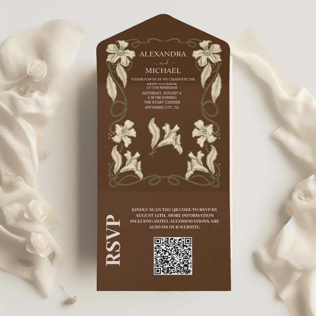 Qr Code Elegantes florales Jugendstil t Wedding All In One Einladung (Von Creator hochgeladen)