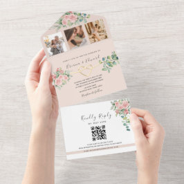 QR Code Elegantes Foto Hochzeit All In One Einladung