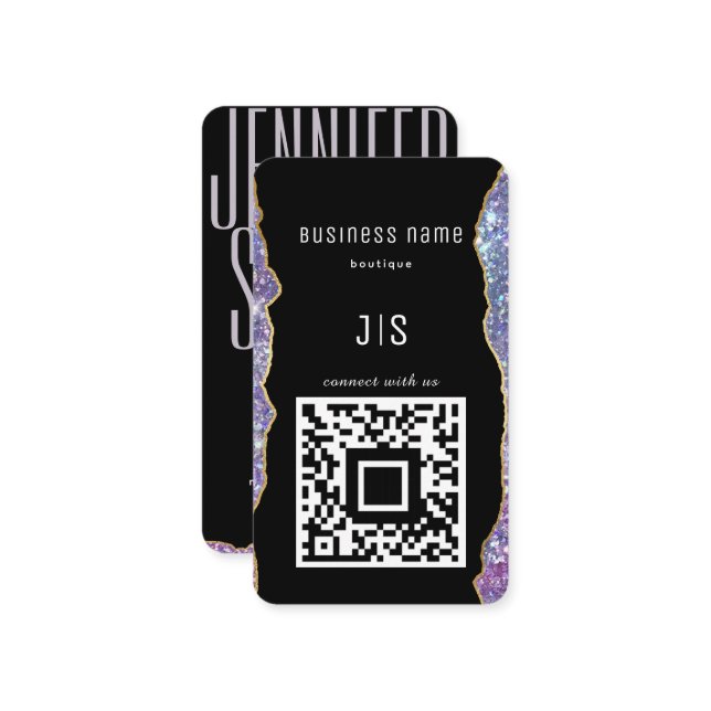 QR-Code Elegantes Monogramm Verbinden Sie mit uns Visitenkarte (Vorderseite/Rückseite Beispiel)