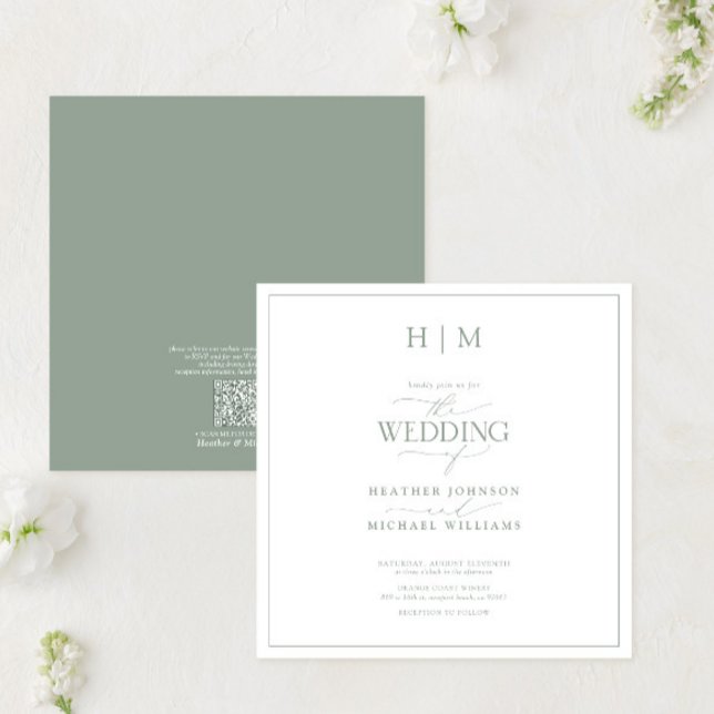 QR-Code Elegantsage Green Calligraphy Monogram Einladung (Von Creator hochgeladen)