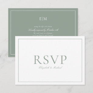 QR-Code Elegantsage Green Monogram Wedding RSVP Karte