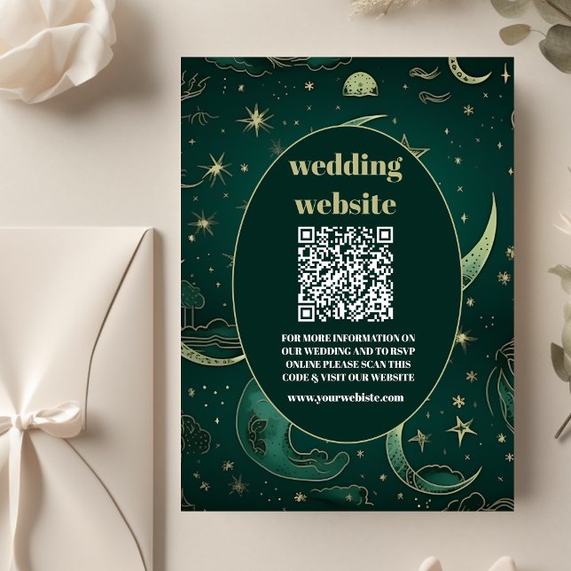 qr code Emerald Green Gold Celestial Wedding Begleitkarte (Von Creator hochgeladen)
