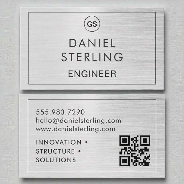 QR-Code-Engineer - Silber-Monogramm gebürstet Visitenkarte (Von Creator hochgeladen)