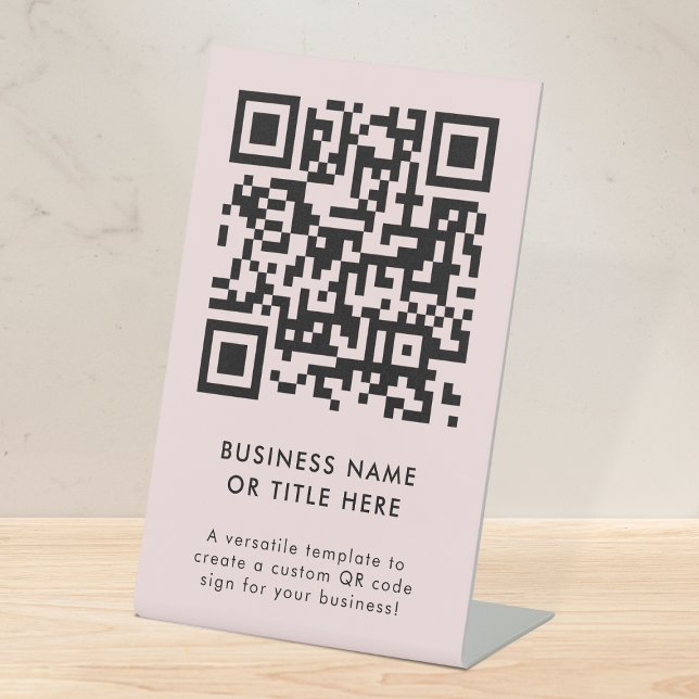 QR-Code | Erstellen Sie Ihr eigenes modernes Rosa. Sockelschild (Professional editable sign template with interactive QR code for events & small business promotion.)