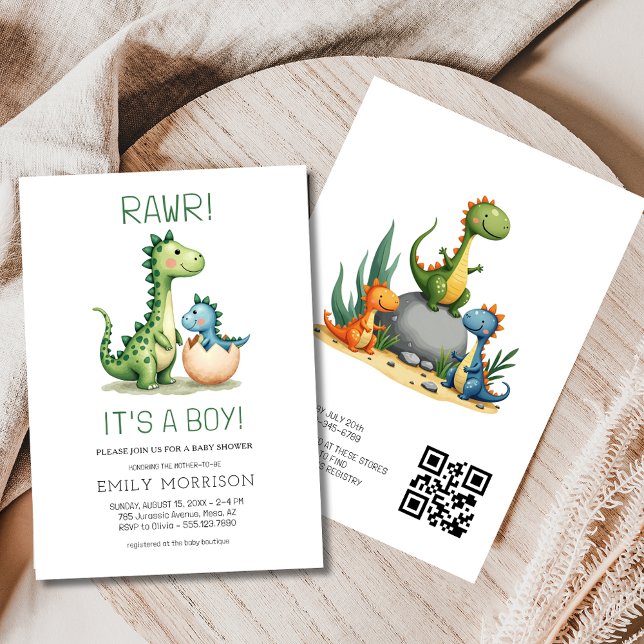QR-Code Es ist eine Niedliche Dinosaurier Baby Boy Einladung (Von Creator hochgeladen)