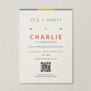 QR-Code Es ist eine Party Farbige Kindergeburtstag Einladung