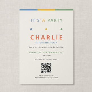 QR-Code Es ist eine Party Farbige Kindergeburtstag Einladung