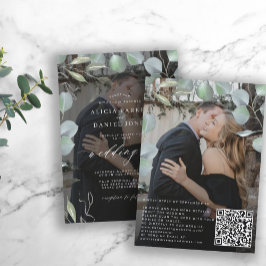 QR CODE Eukalyptus Foto Overlay Schwarze Hochzeit Einladung